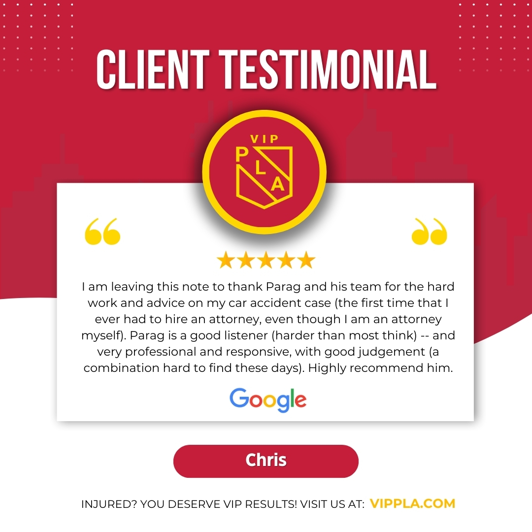 Happy car accident client sharing their testimonial about VIP Injury Attorneys’ successful case results.