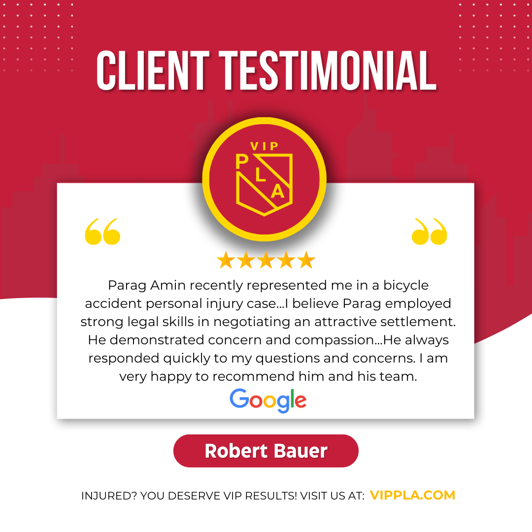 Another happy personal injury client and another 5 Star Review for VIP treatment after his bicycle accident case.